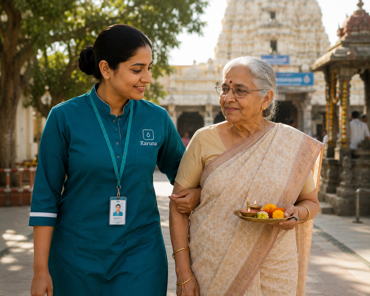 Karuna caregiver running a small errand for an elderly person